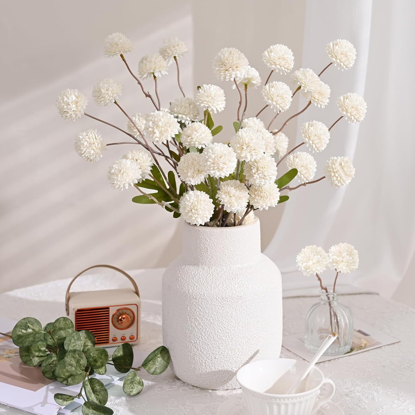 Waipfaru 12pcs Fake Silk Pompon Mum Artificial Flowers,Small Faux Chrysanthemums with Stems,Realistic Floral Decorations for Wedding DIY Bouquet Centerpieces Shower Vase Home Decor
