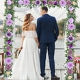 Waipfaru 6ft Purple Flower Garland, Artificial Eucalyptus Garland with Purple Roses Flower, Fake Rose Floral Greenery Garland for Wedding Arch Table Wall Room Decor