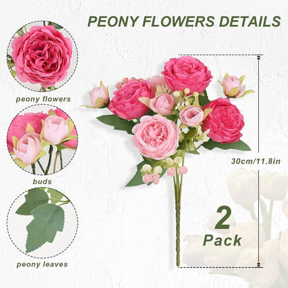 Waipfaru 2 Bundles Artificial Peonies Faux Flowers,Fake Peonies Artificial Flower Bouquet for Table Centerpiece,Silk Flowers for Home Wedding Decor Holding Flowers (Pink)