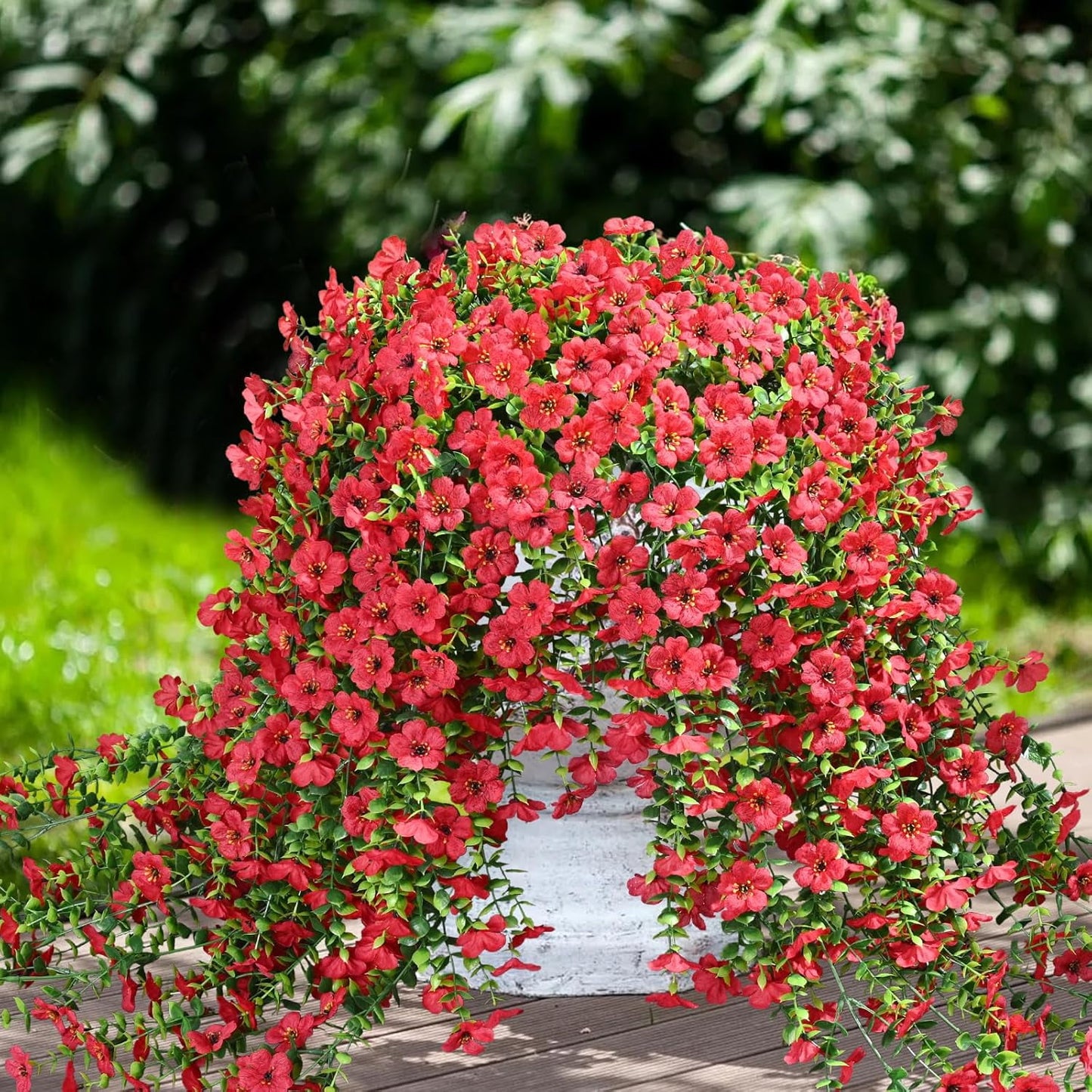 Waipfaru Artificial Hanging Flowers for Outdoors Spring Summer Decoration,2 Pcs UV Resistant Faux Silk Violet Fake Flowers for Garden Porch Window Home Decor(Red)