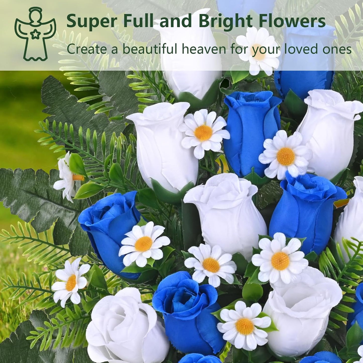 Waipfaru Artificial Cemetery Flowers with Vase,2 Pack Artificial Rose Lily Grave Bouquet,Silk Memorial Flowers for Cemetery Headstones Decoration