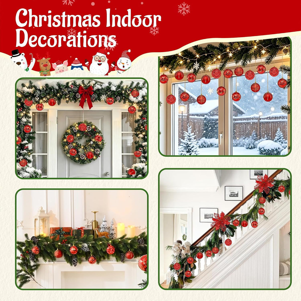 Waipfaru 16Pcs Christmas Ball Ornaments,3.15" Shatterproof Hanging Xmas Ornaments Set for Christmas Holiday Party Decoration