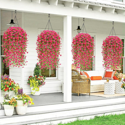 Waipfaru Artificial Hanging Flowers for Outdoors Spring Summer Decoration,2 Pcs UV Resistant Faux Silk Violet Fake Flowers for Garden Porch Window Home Decor(Rose Red)