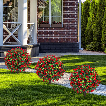 Waipfaru Set of 2 Outdoor Artificial Flower Plant Decorations,22inch UV Resistant Faux Greenery Shrubs with Ground Spike,Fake Plants for Garden, Yard, Porch, Patio Decor