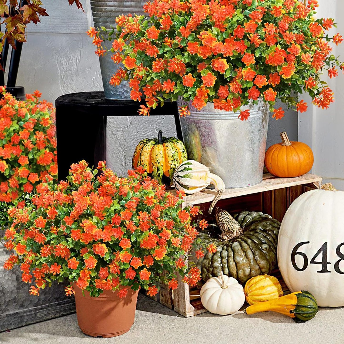 Waipfaru 12 Bundles Fall Flowers Outdoor ,Fake Mums,UV Resistant Faux Flowers No Fade Fake Greenery for Outside Porch Home Decoration