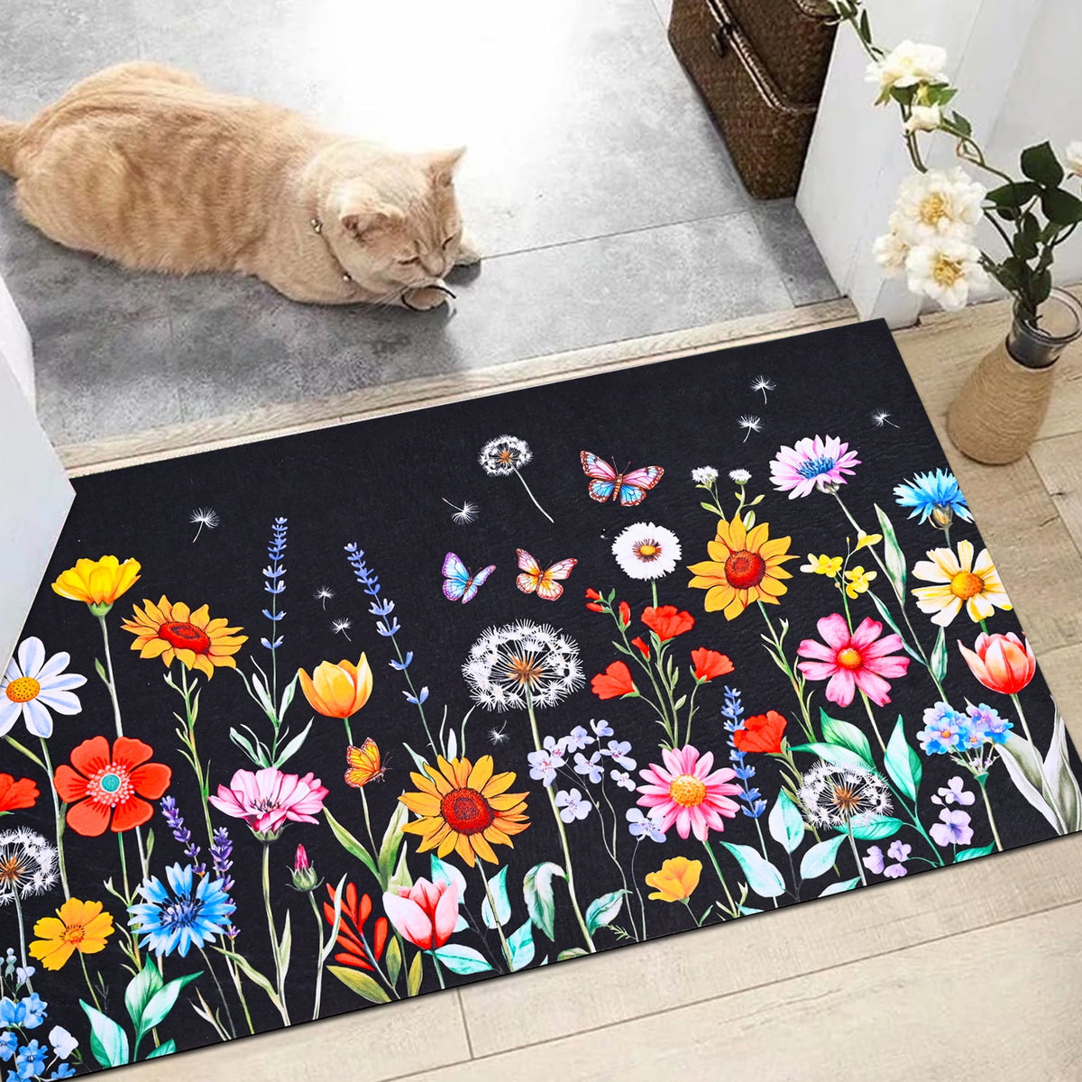 Waipfaru Spring Doormats Floral Front Doormat Non Slip Summer Welcome Mat for Outdoor Entrance, 18" x 30"