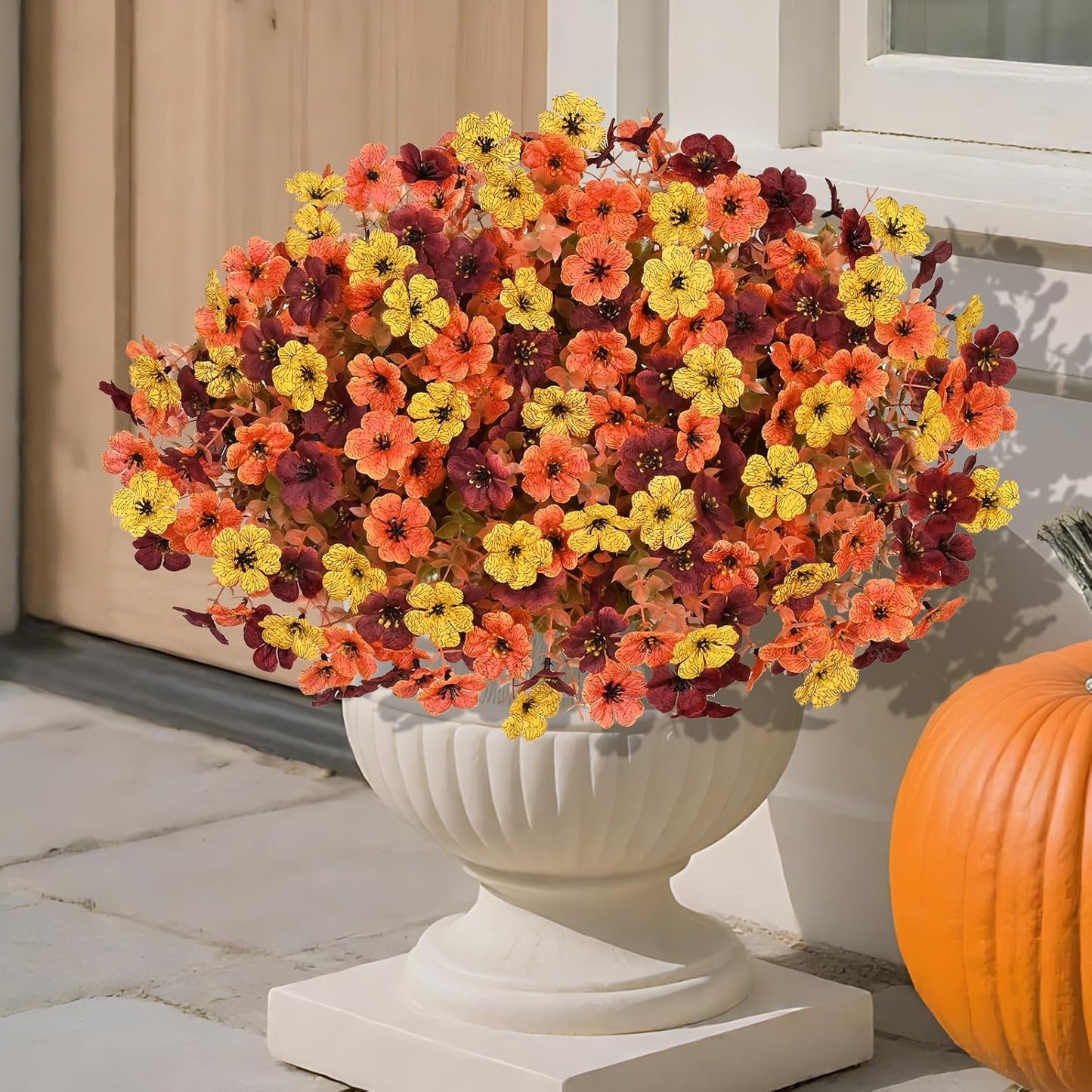 Waipfaru Artificial Fall Flowers for Outdoor, 12 Bundles Faux Mums Fake Fall Plants for Decoration, UV Resistant No Fade Silk Plastic Flower for Autumn Porch Patio Planters Yard Garden