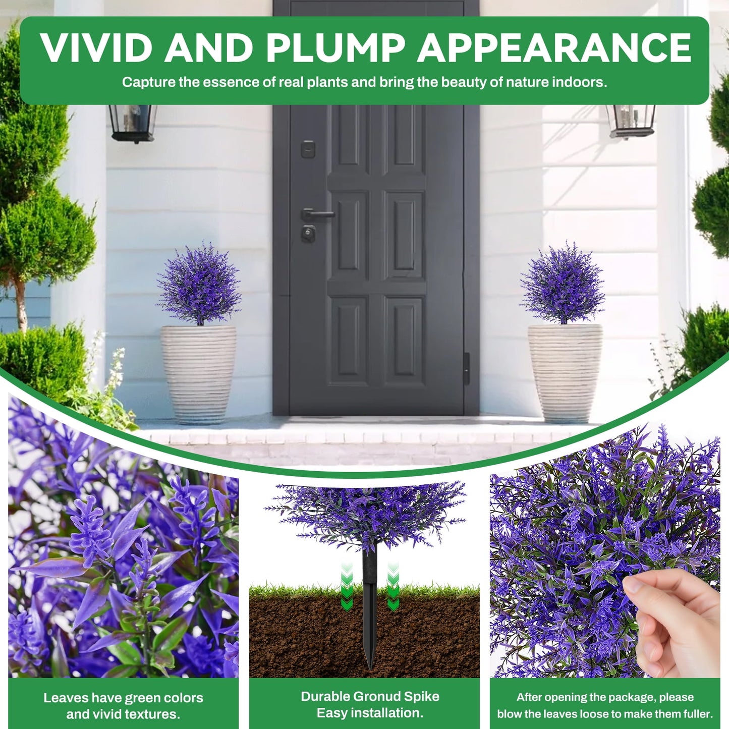 Waipfaru 2 Pack Artificial Topiary Trees for Outdoors,21" Faux Boxwood Ball Shrubs with Ground Spikes,UV Resistant Fake Plants for Front Porch, Garden, Patio Home Decor