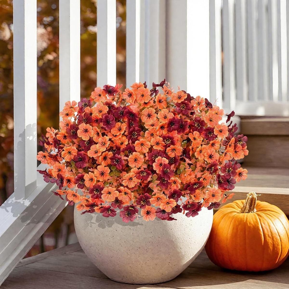 Waipfaru Artificial Fall Flowers for Outdoor, 24 Bundles Faux Mums Fake Fall Plants for Decoration, UV Resistant No Fade Silk Plastic Flower for Autumn Porch Patio Planters Yard Garden