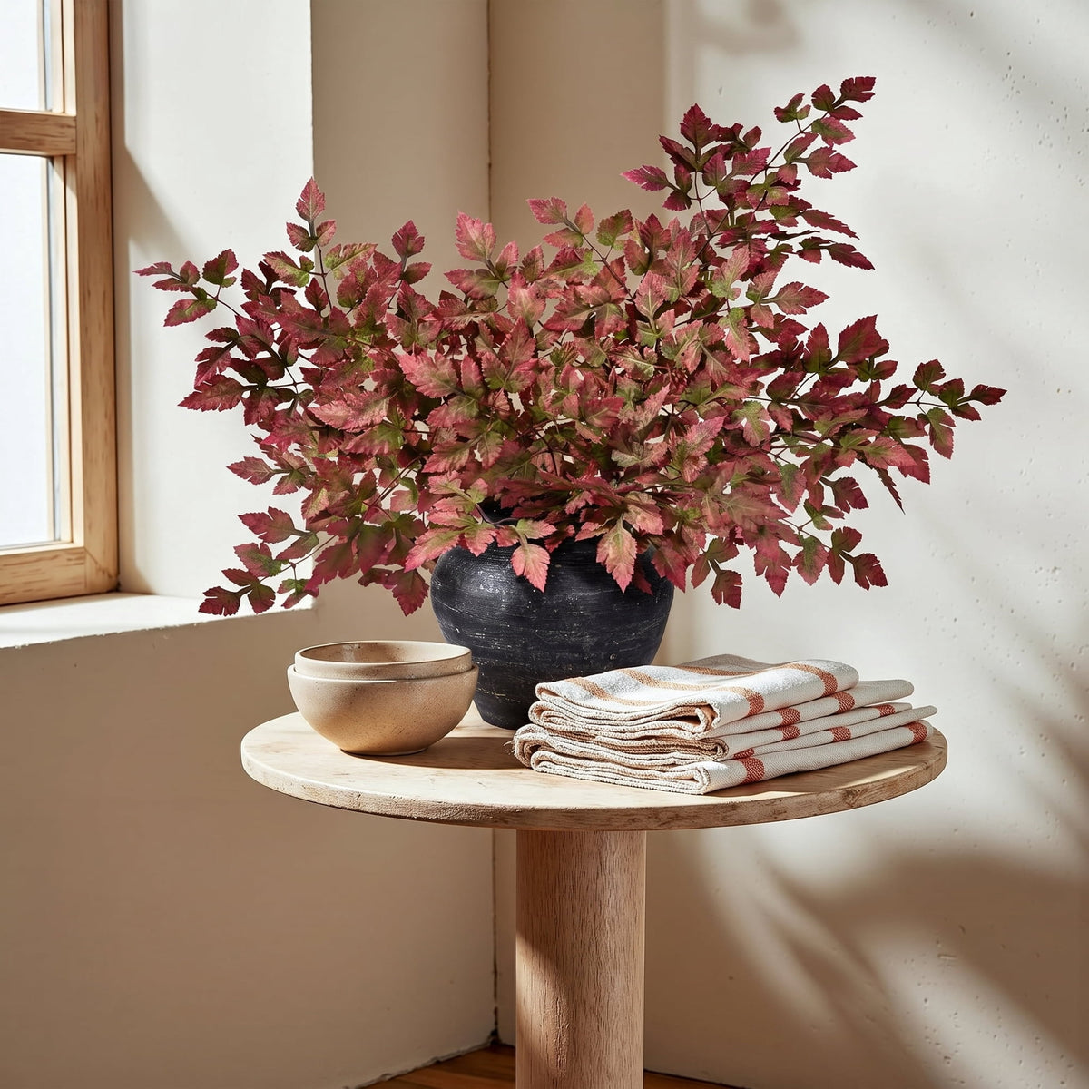 Waipfaru Artificial Cimicifuga Plant Leaf Spray ,Faux Fall Spray Silk Plants for Home Vase Garden Farmhouse Table Mantel Decor