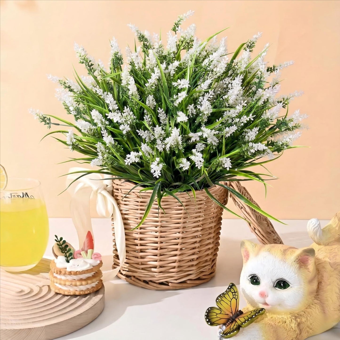 Waipfaru 20 Bundles Artificial Lavender Plants Outdoor, UV Resistant Fake Flowers,Realistic Faux Plastic Lavender Shrubs for Porch Garden Window Box Home Decor(White)