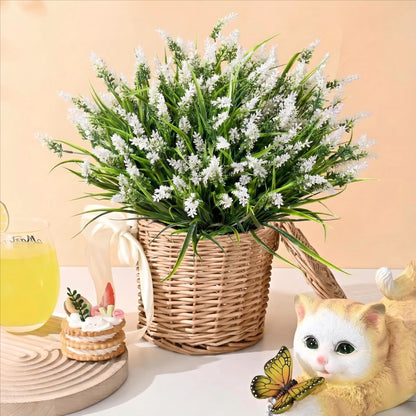 Waipfaru 20 Bundles Artificial Lavender Plants Outdoor, UV Resistant Fake Flowers,Realistic Faux Plastic Lavender Shrubs for Porch Garden Window Box Home Decor(White)