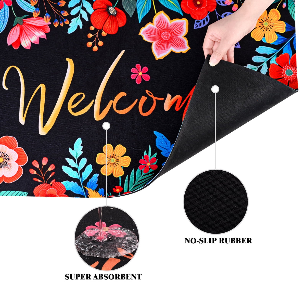 Waipfaru Spring Doormats Floral Front Doormat Non Slip Summer Welcome Mat for Outdoor Entrance, 18" x 30"