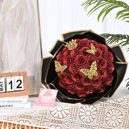 Waipfaru Glitter Roses Bouquet,24pcs Artificial Rose Flower,DIY Glitter Everlasting Rose Bouquet with Stem for Valentine's Day Gifts,Engagement,Anniversary,Wedding