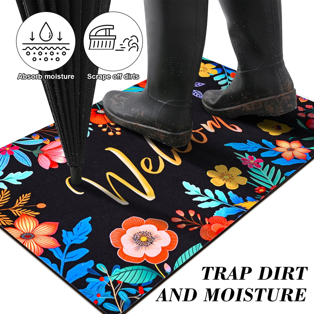Waipfaru Spring Doormats Floral Front Doormat Non Slip Summer Welcome Mat for Outdoor Entrance, 18" x 30"