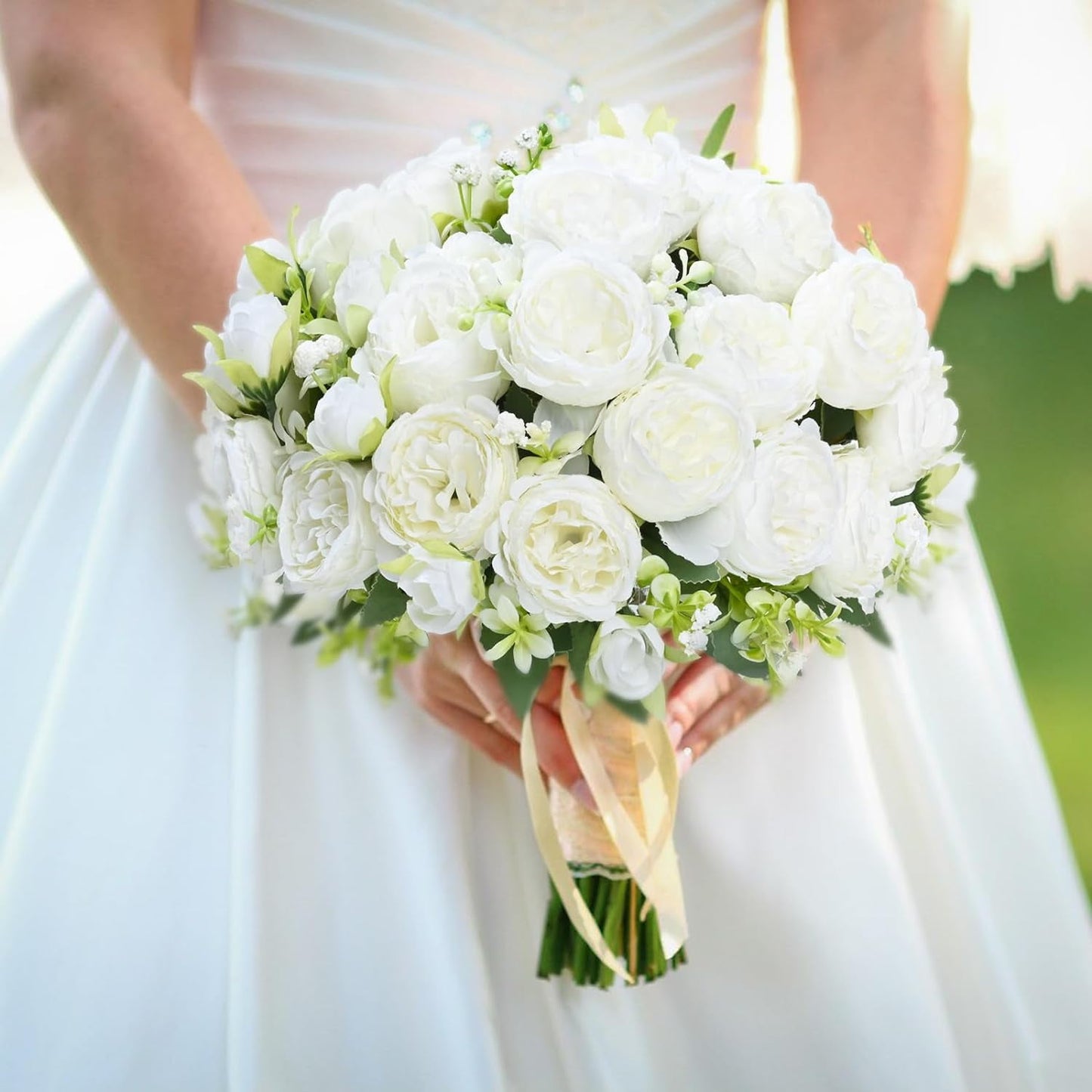 Waipfaru 2 Bundles Artificial Peonies Faux Flowers,Fake Peonies Artificial Flower Bouquet for Table Centerpiece,Silk Flowers for Home Wedding Decor Holding Flowers (White)