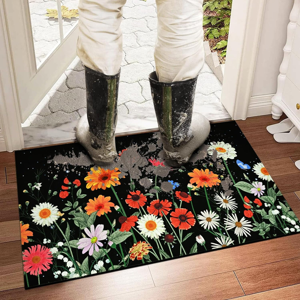 Waipfaru Spring Doormats Floral Front Doormat Non Slip Summer Welcome Mat for Outdoor Entrance, 18" x 30"