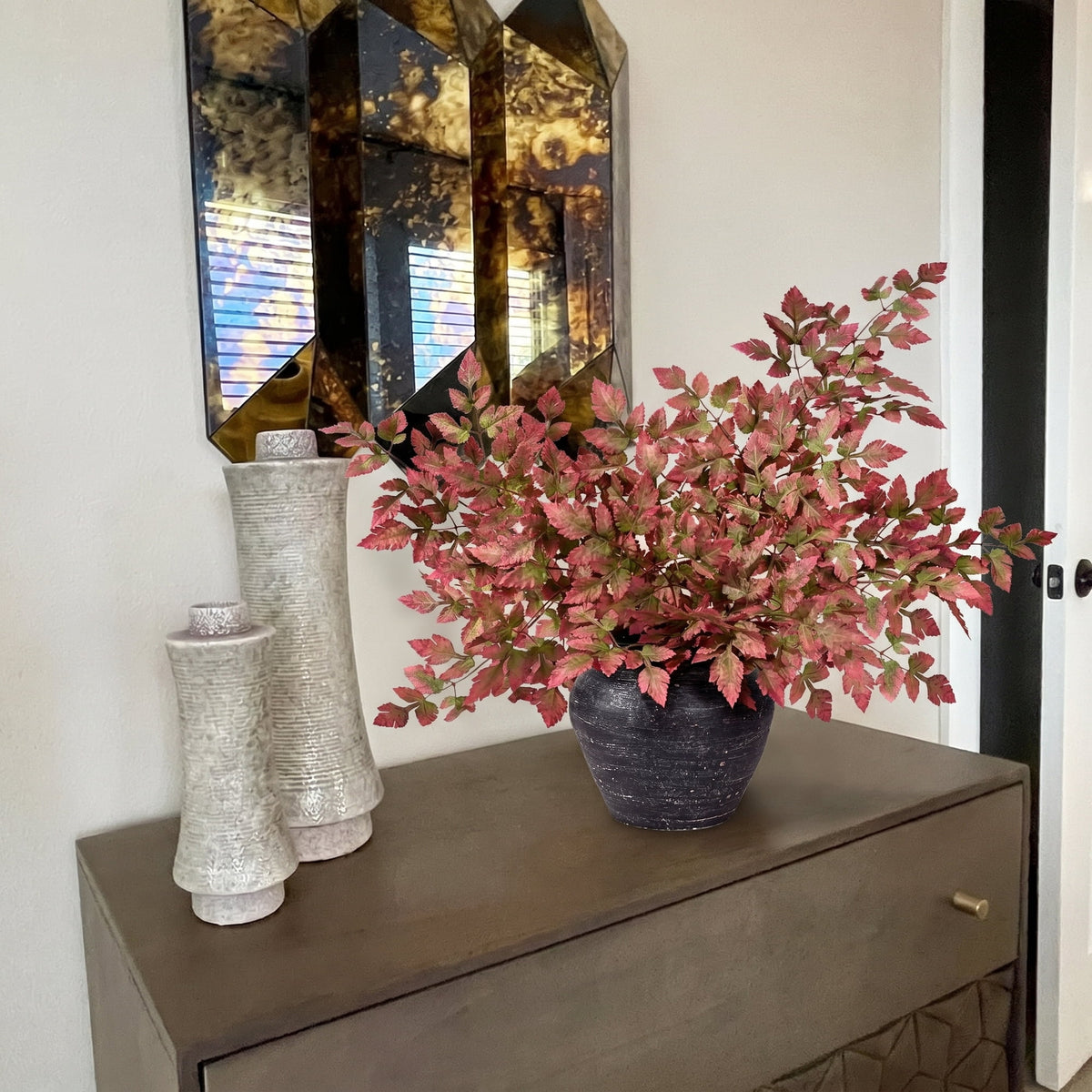 Waipfaru Artificial Cimicifuga Plant Leaf Spray ,Faux Fall Spray Silk Plants for Home Vase Garden Farmhouse Table Mantel Decor