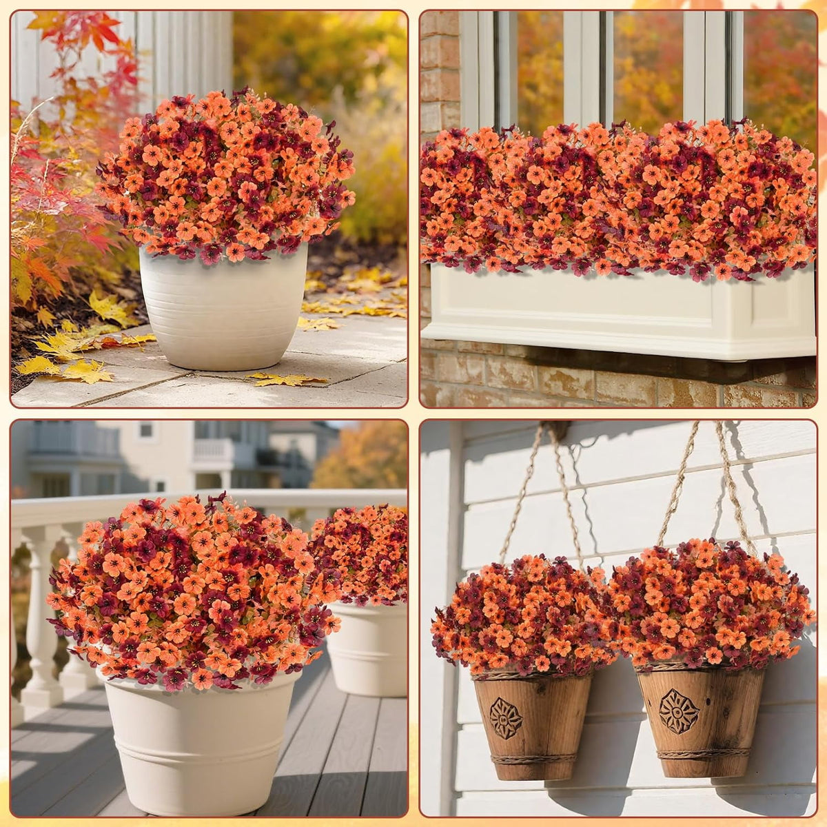 Waipfaru Artificial Fall Flowers for Outdoor, 24 Bundles Faux Mums Fake Fall Plants for Decoration, UV Resistant No Fade Silk Plastic Flower for Autumn Porch Patio Planters Yard Garden
