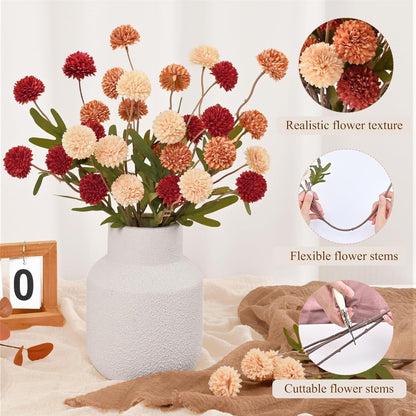 Waipfaru 12pcs Fake Silk Pompon Mum Artificial Flowers,Small Faux Chrysanthemums with Stems,Realistic Floral Decorations for Wedding DIY Bouquet Centerpieces Shower Vase Home Decor