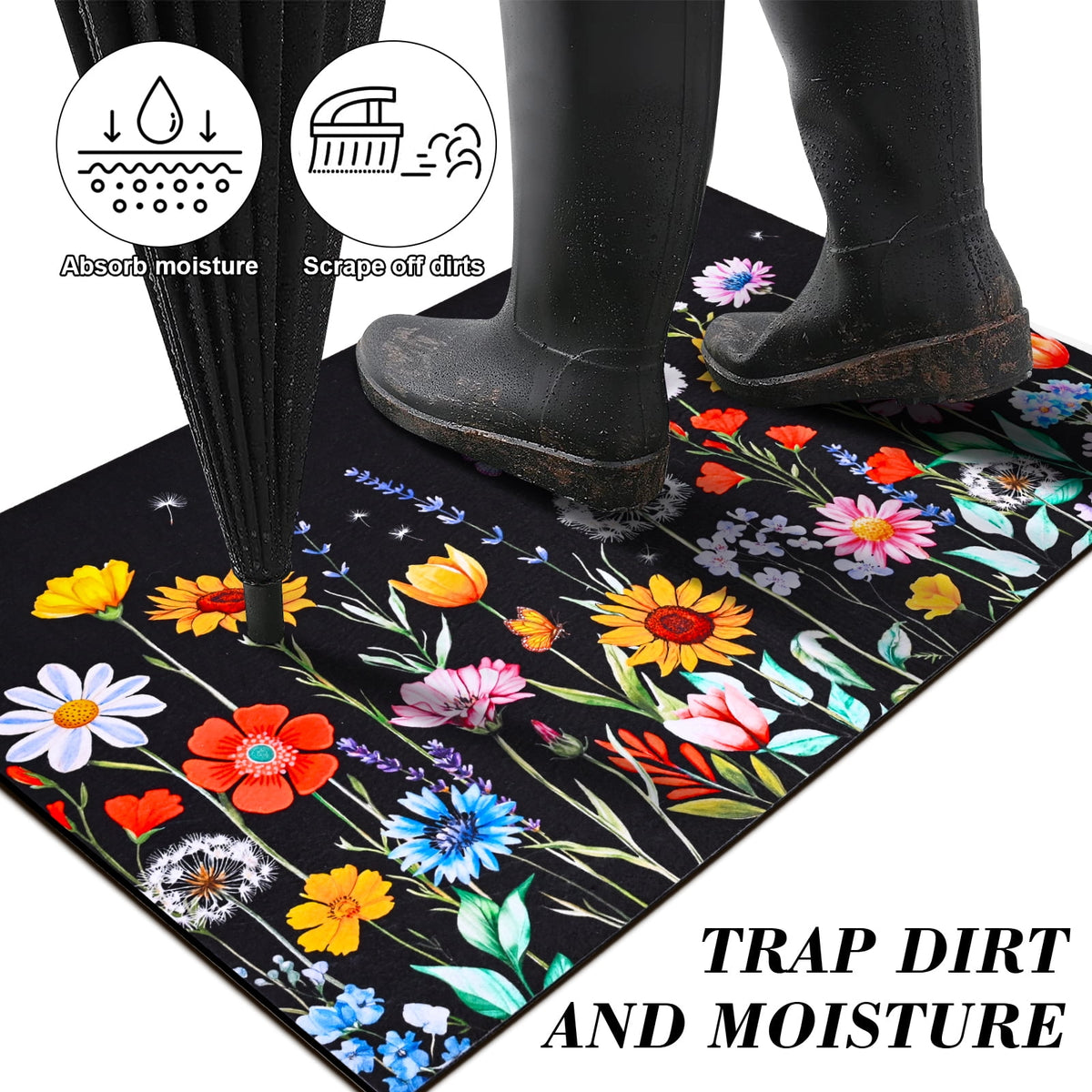 Waipfaru Spring Doormats Floral Front Doormat Non Slip Summer Welcome Mat for Outdoor Entrance, 18" x 30"