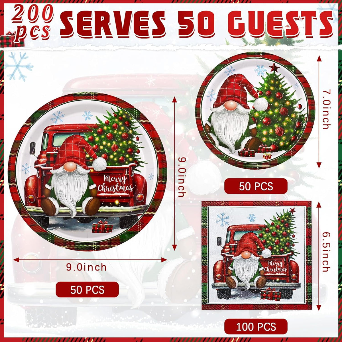 Waipfaru 200 PCS Christmas Paper Plates and Napkins Sets,Plates and Napkins for Christmas Party Dinner, Xmas Winter Decorations