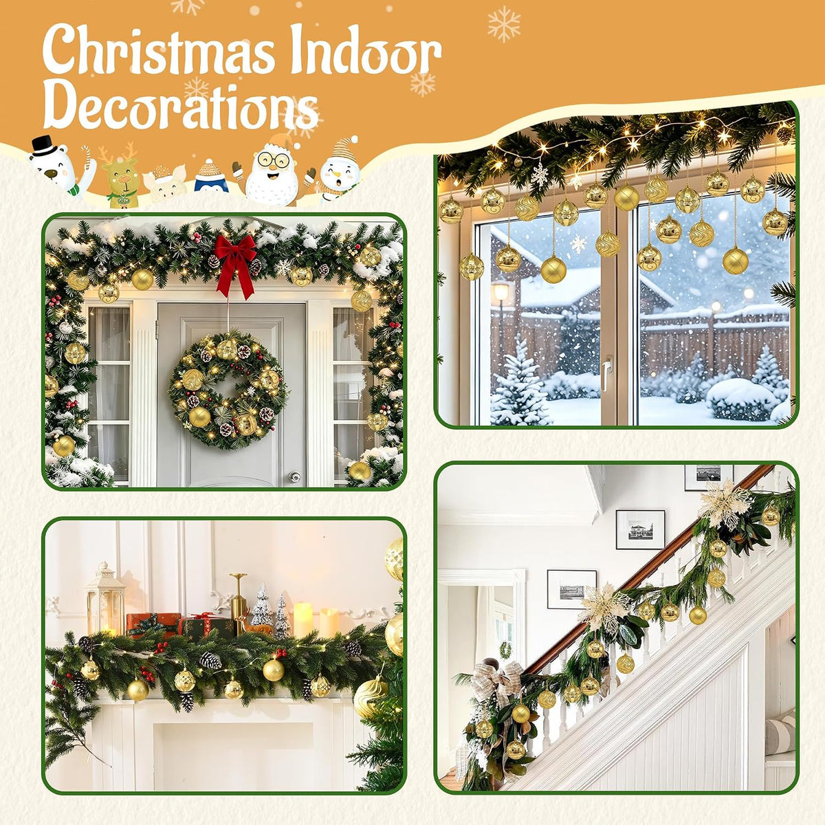 Waipfaru 16Pcs Christmas Ball Ornaments,3.15" Shatterproof Hanging Xmas Ornaments Set for Christmas Holiday Party Decoration