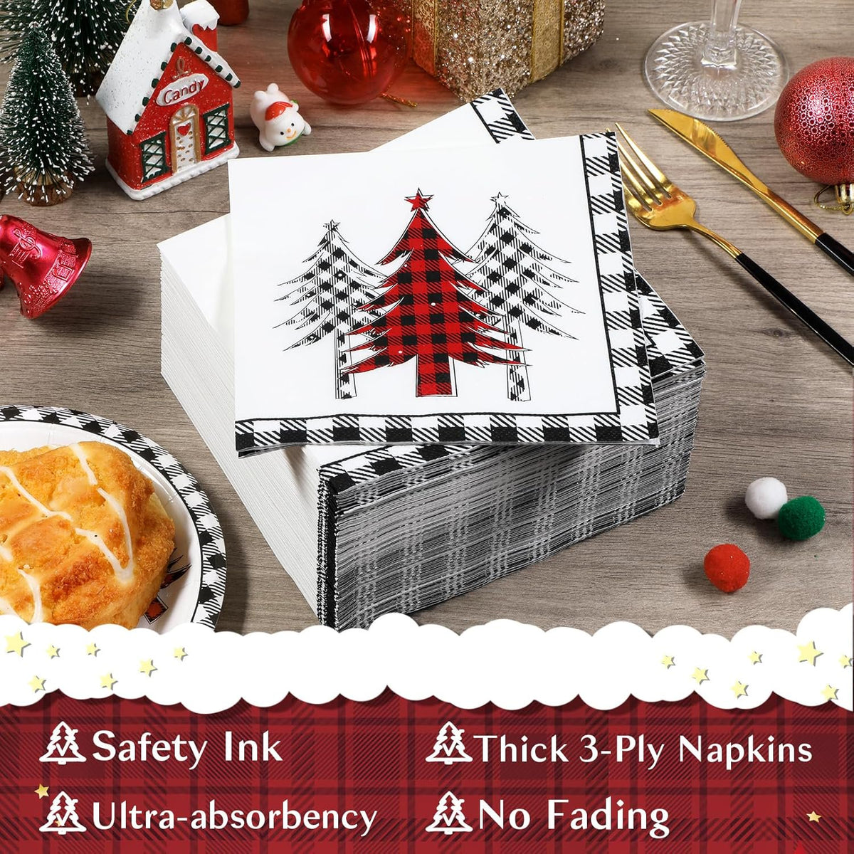 Waipfaru 200 PCS Christmas Tree Paper Plates and Napkins Christmas Party Supplies Disposable Dinnerware Set for Xmas
