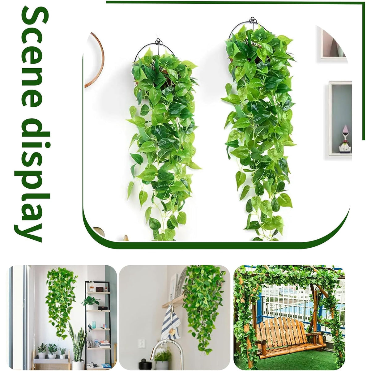 Waipfaru 4 Pack Artificial Pothos Hanging Plants, 42" Fake Trailing Vines Faux Pothos Greenery, Indoor Outdoor Hanging Ivy Foliage for Shelf Wall Patio Farmhouse Decoration