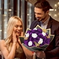 Waipfaru Purple Glitter Roses Bouquet,56pcs Artificial Roses Flowers,DIY Glitter Everlasting Rose Bouquet with Stem for Valentine's Day Anniversary(36 Purple&20 White)