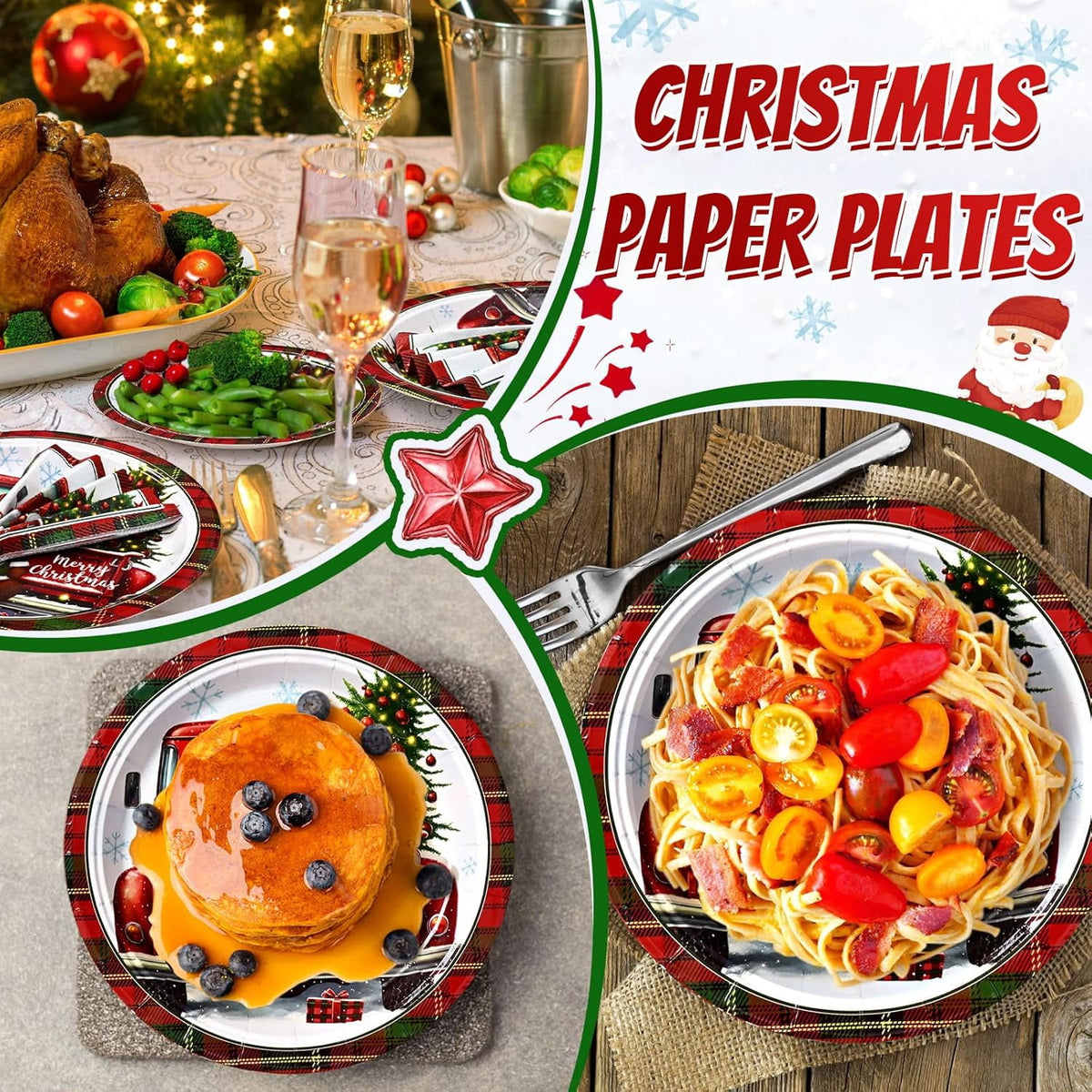 Waipfaru 200 PCS Christmas Paper Plates and Napkins Sets,Plates and Napkins for Christmas Party Dinner, Xmas Winter Decorations
