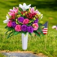 Waipfaru Artificial Cemetery Flowers with Vase,2 Pack Artificial Rose Lily Grave Bouquet,Silk Memorial Flowers for Cemetery Headstones Decoration