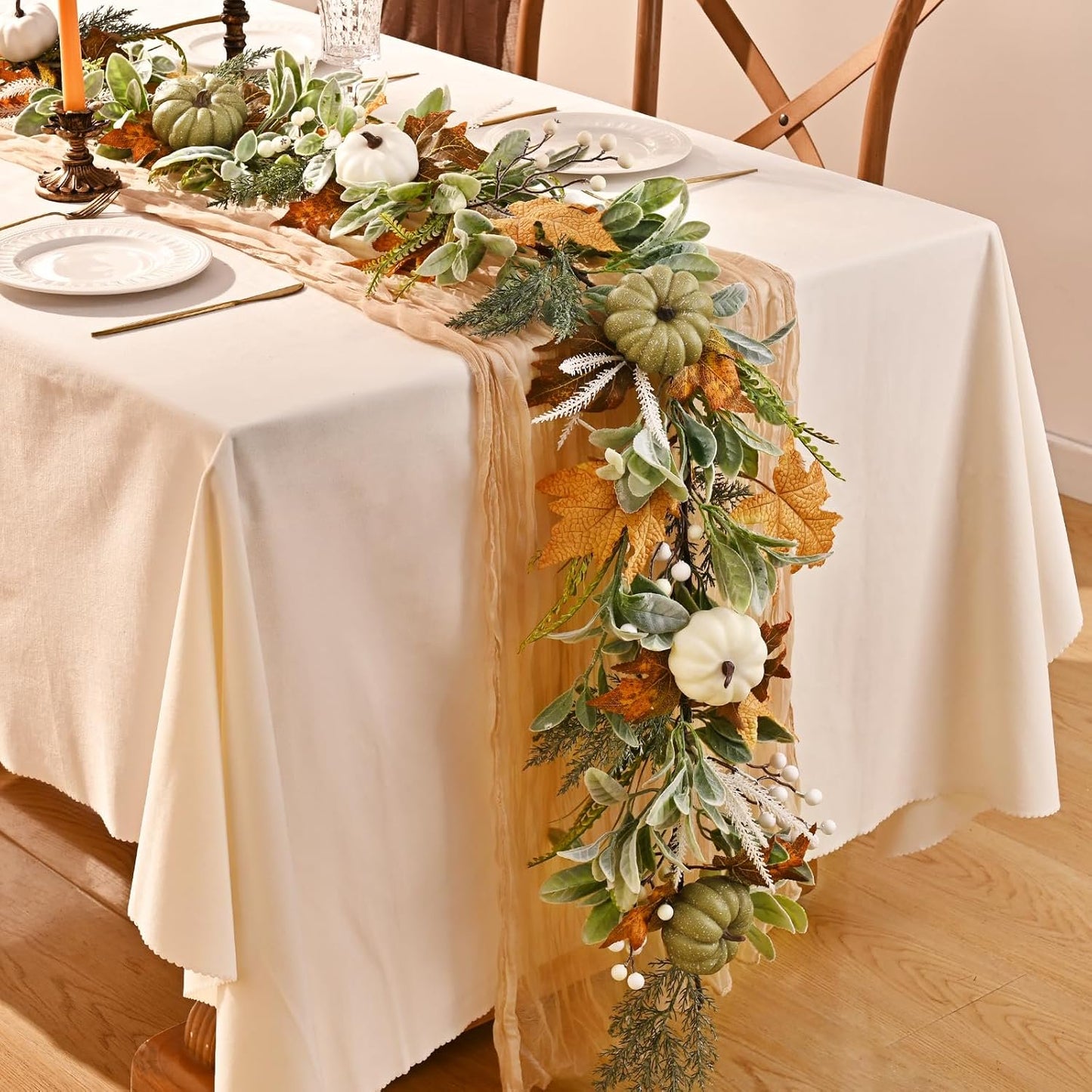 Waipfaru 6ft Fall Garland for Mantle, Lighted Autumn Garland for Table Centerpiece Thanksgiving Porch Home Decor
