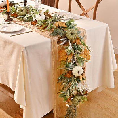 Waipfaru 6ft Fall Garland for Mantle, Lighted Autumn Garland for Table Centerpiece Thanksgiving Porch Home Decor