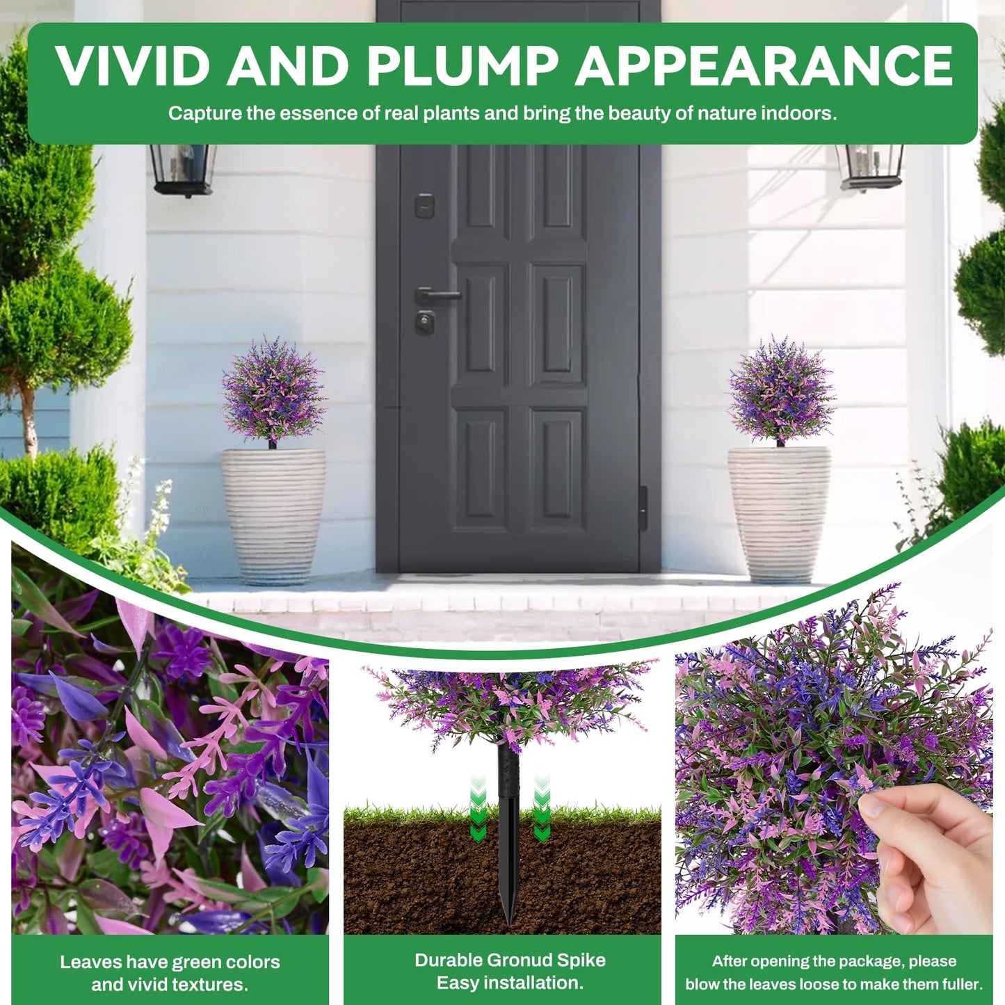 Waipfaru 2 Pack Artificial Topiary Trees for Outdoors,21" Faux Boxwood Ball Shrubs with Ground Spikes,UV Resistant Fake Plants for Front Porch, Garden, Patio Home Decor