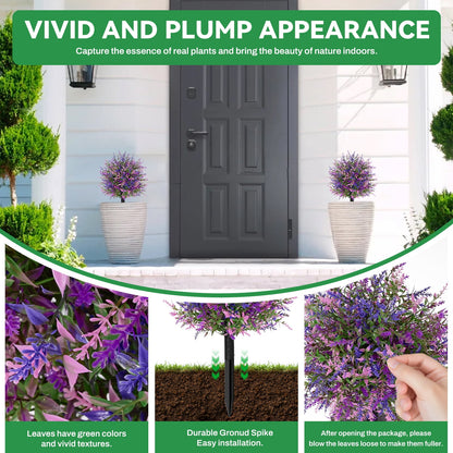 Waipfaru 2 Pack Artificial Topiary Trees for Outdoors,21" Faux Boxwood Ball Shrubs with Ground Spikes,UV Resistant Fake Plants for Front Porch, Garden, Patio Home Decor