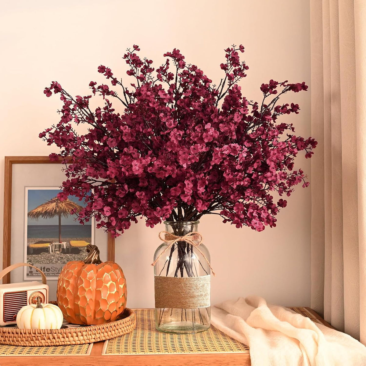 Waipfaru 20Pcs Artificial Fall Flowers Babys Breath Flower Bulk,Real Touch Silk Gypsophila Bouquets for Home Festival Decor
