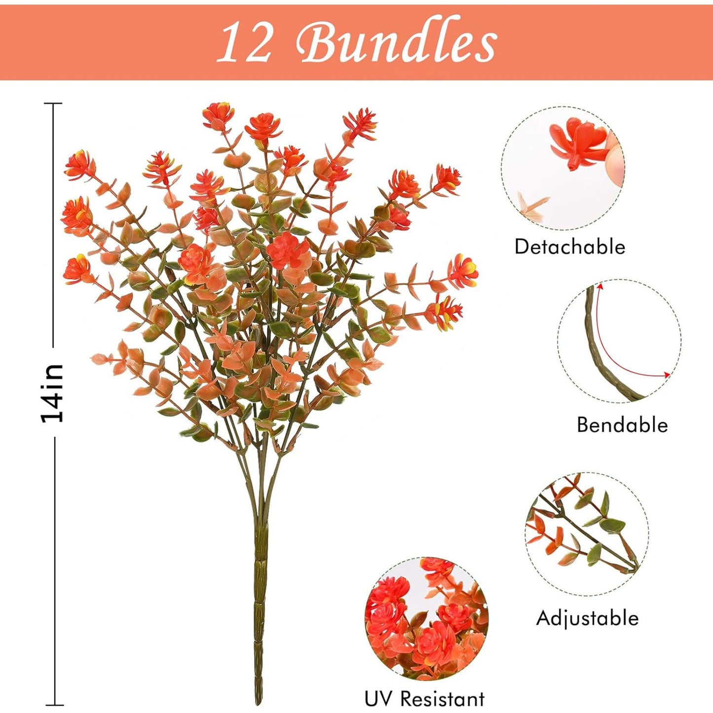 Waipfaru 12 Bundles Artificial Fall Flowers ,Fake Mums,UV Resistant Fake Greenery,No Fade Faux Flowers for Outside Porch Home Decoration